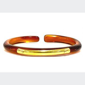 *SOLD* 14k Yellow Gold Lucite Cuff Bangle Bracelet 2.25" 5.2g